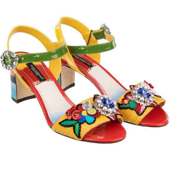 Dolce & Gabbana - Patent Leather Pumps Sandals KEIRA with Crystals Brooch and Em - Picture 1 of 5